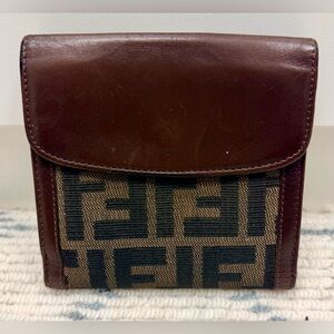 FENDI Vintage Y2K Unisex Brown Zucca FF Monogram Canvas Leather Bifold Wallet